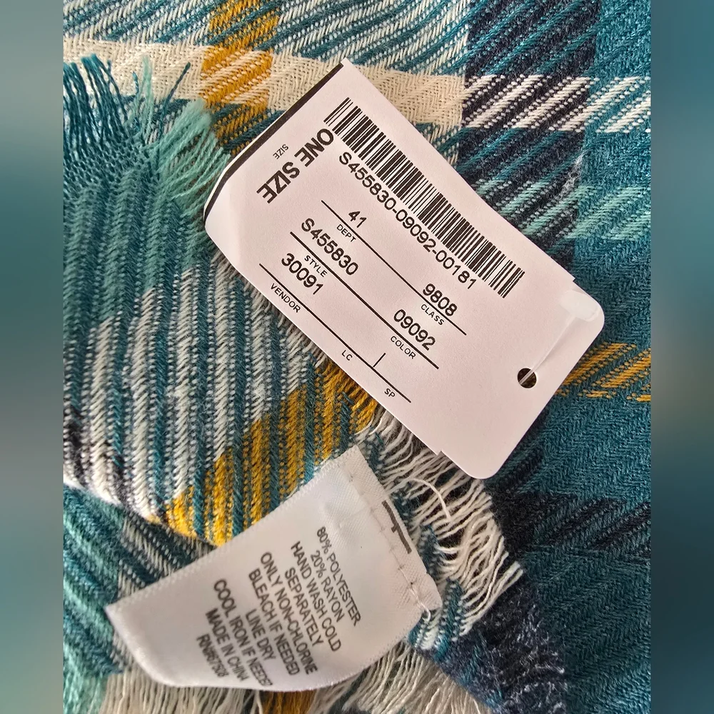 NWT Christopher & Banks Teal and Yellow Plaid Scarf - Picture 5 of 8